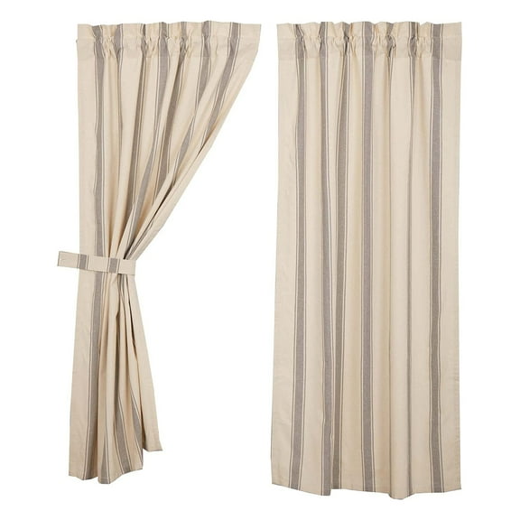 VHC Brands Grace Grain Cotton Stripe Window Panel Set, Creme (2 Panels)