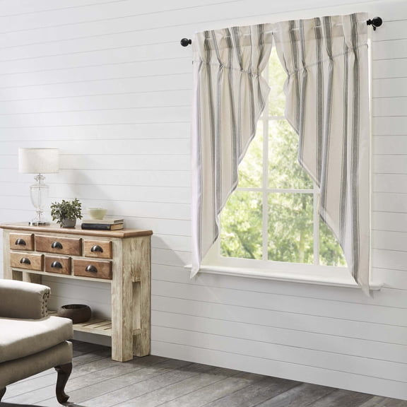 VHC Brands Grace Grain Sack Stripe Short Prairie Panel Set of 2 63x36x18