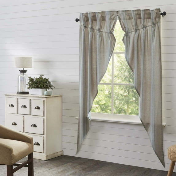 VHC Brands Grain Sack Blue Stripe Vintage Farmhouse Prairie Long Panel Curtain Set 84x36x19