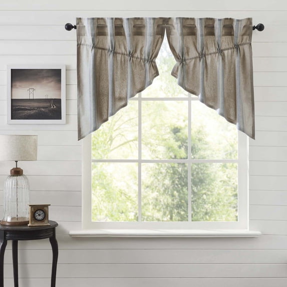 VHC Brands Grain Sack Blue Stripe Vintage Farmhouse Prairie Swag Curtain Set 36x36x18