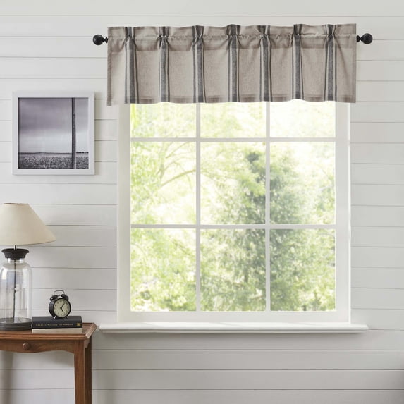 VHC Brands Grain Sack Charcoal Black Stripe Farmhouse Kitchen Curtain Valance 16x60