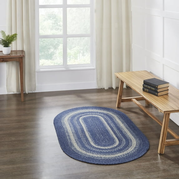 VHC Brands Great Falls, Braided Jute Rug, Non-Skid Pad, Accent Rug, Oval, Blue, 36x60