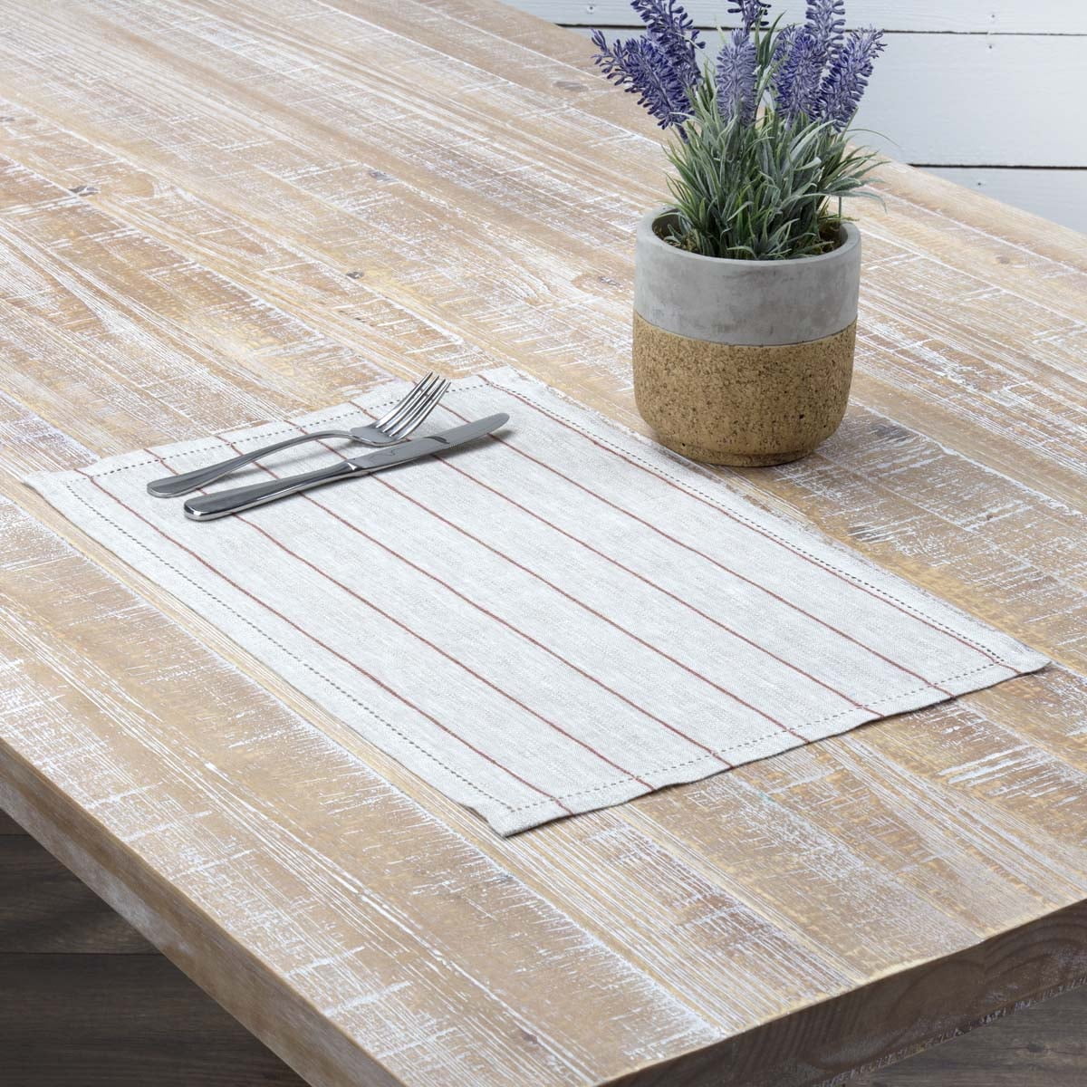 Charley Tan and Rust Linen Striped Rectangle Placemats, Set of 6