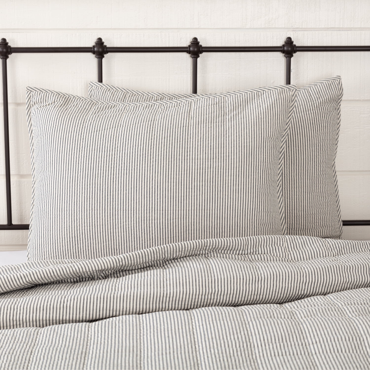 Hatteras Seersucker Blue and White Striped Cotton Standard Sham