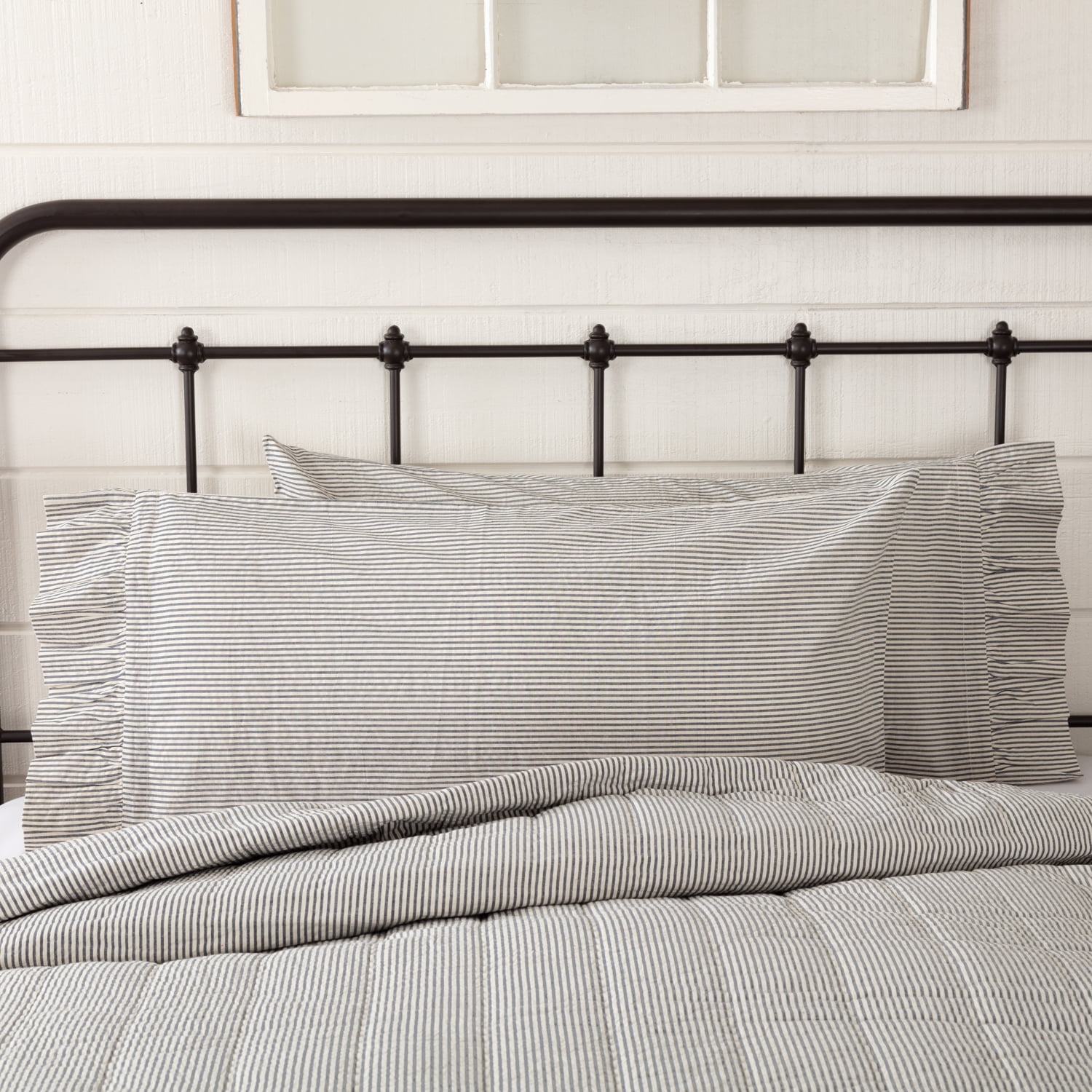 Hatteras Seersucker Blue and White Striped Cotton King Pillowcase Set