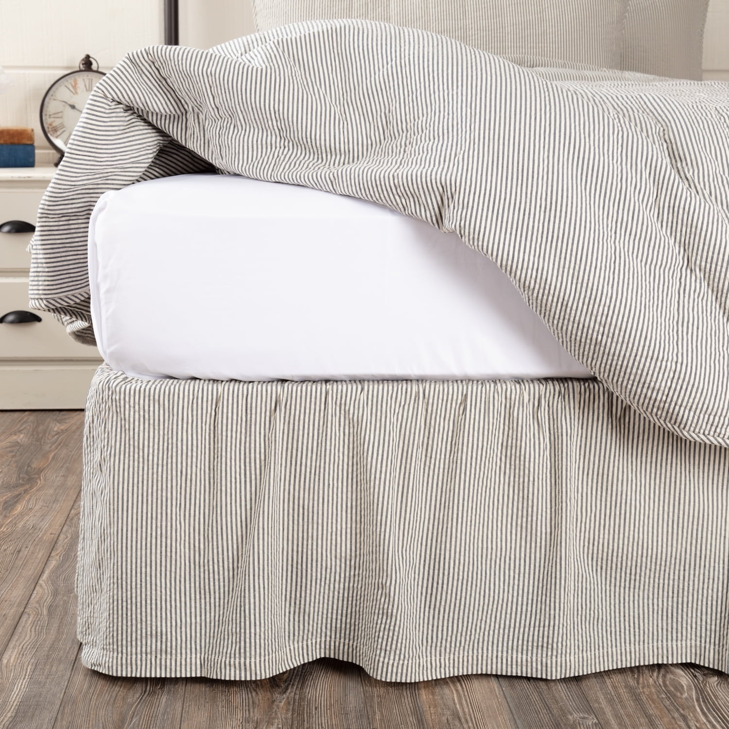 Denim Blue Cotton Twin Bed Skirt with Split Corners