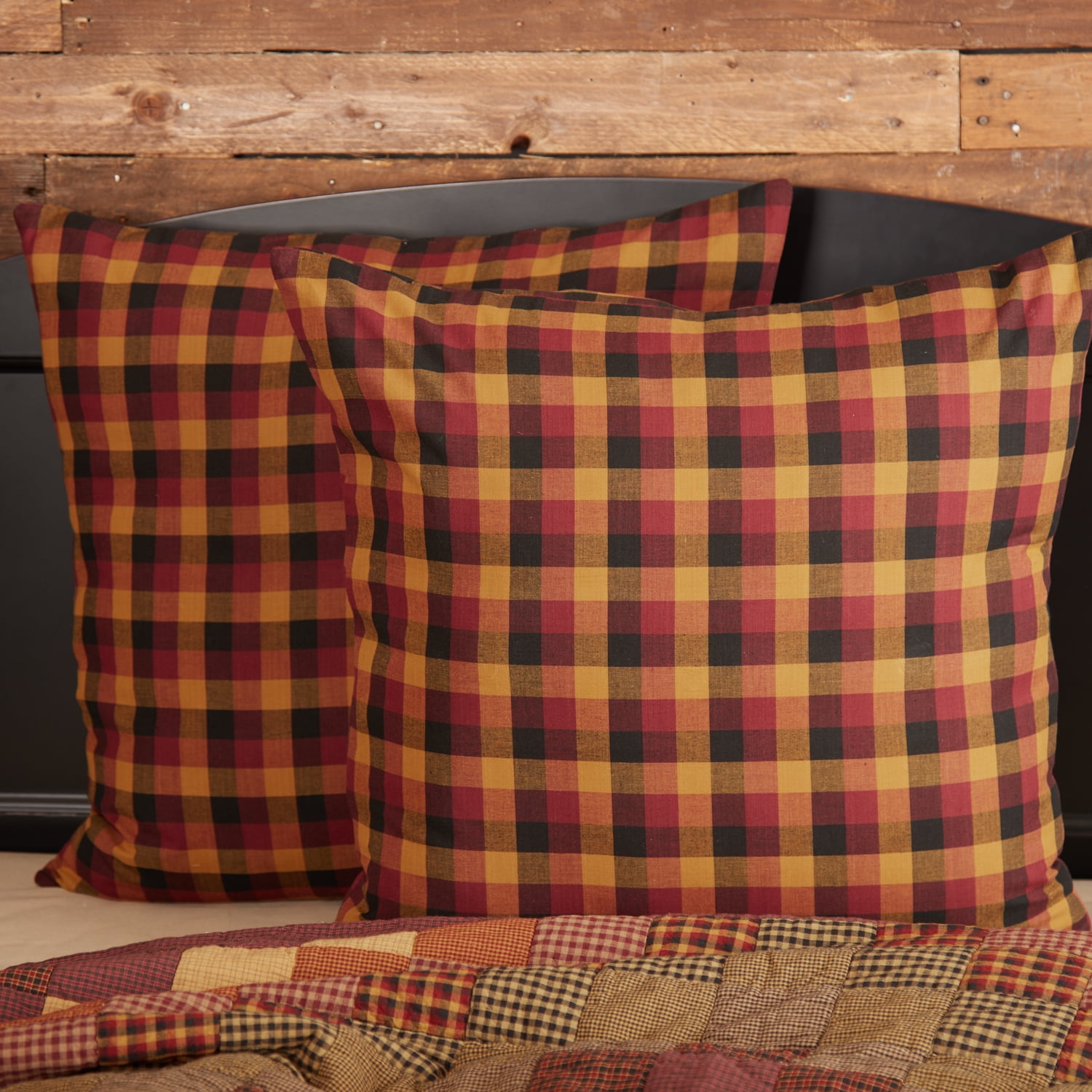 Heritage Farms Burgundy Mustard Black Cotton Euro Sham