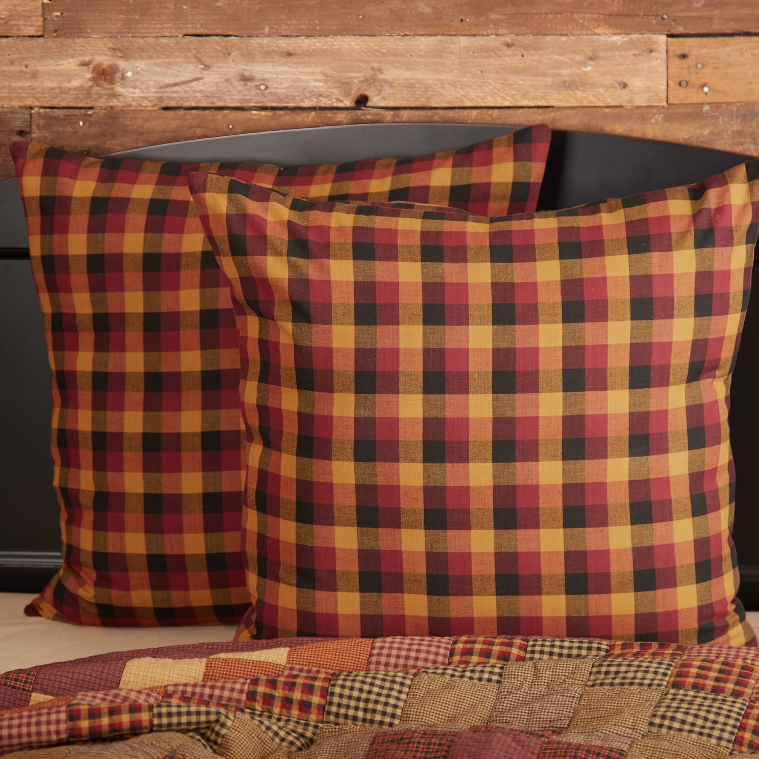 Heritage Farms Burgundy Mustard Black Cotton Euro Sham