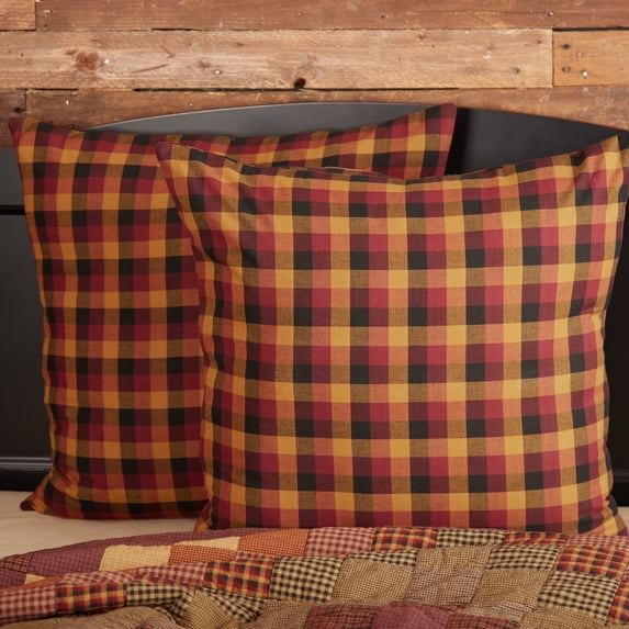 VHC Brands Primitive Bedding-Heritage Farms Fabric Euro Sham, Deep Burgundy Red