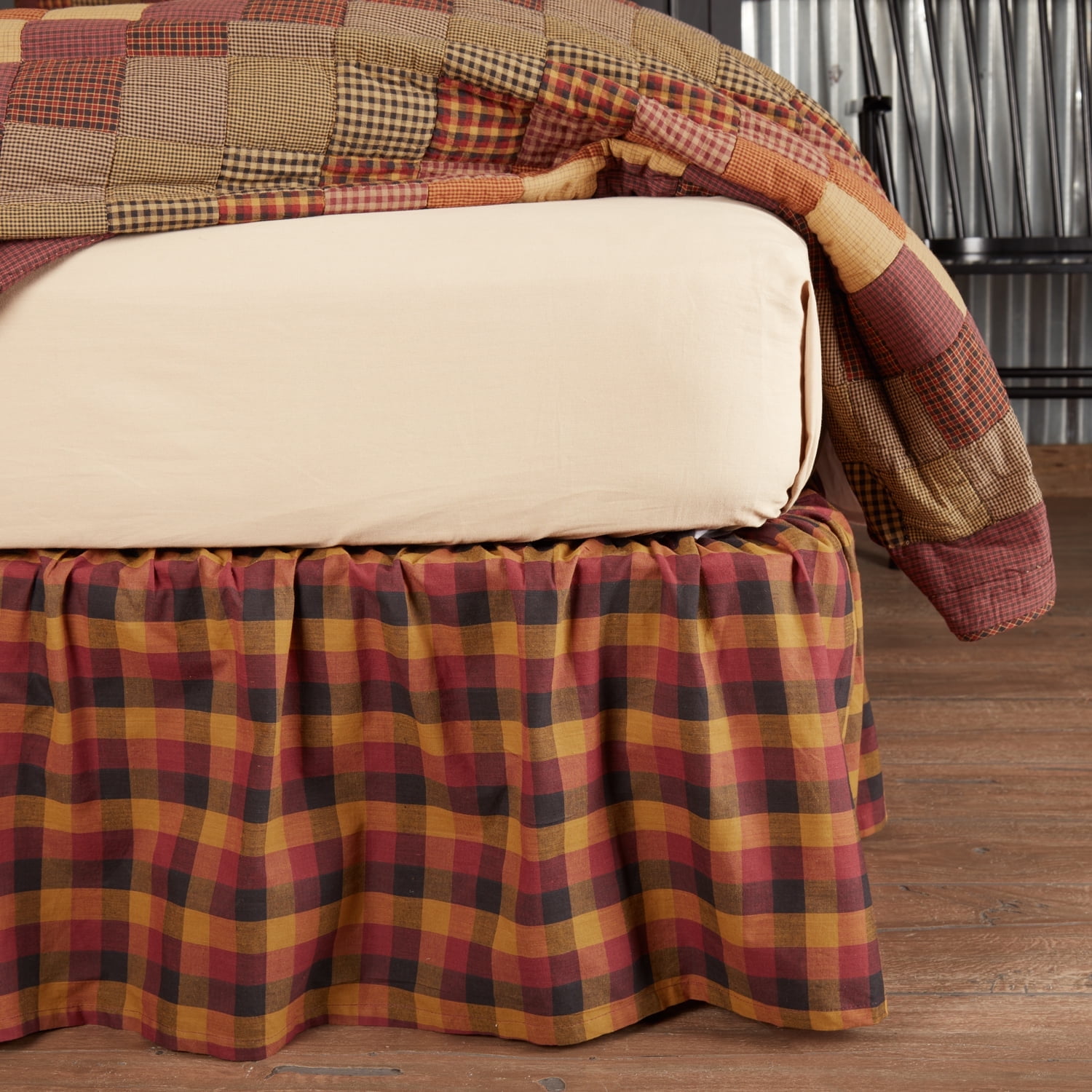 VHC Brands Primitive Heritage Farms Bed Skirt, Twin, Deep Burgundy Red
