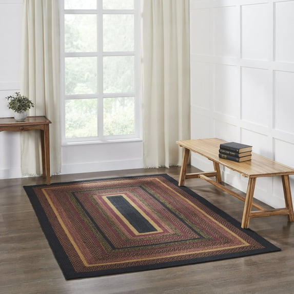 VHC Brands Heritage Farms, Braided Jute Rug, Non-Skid Pad, Area Rug, Rectangle, Red Black Tan. 60x96