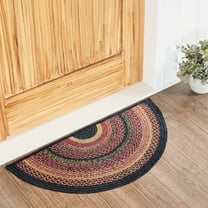 VHC Brands Heritage Farms Braided Jute Rug, Non-Skid Pad, Half Circle Door Mat, Red Black Tan. 16.5x34