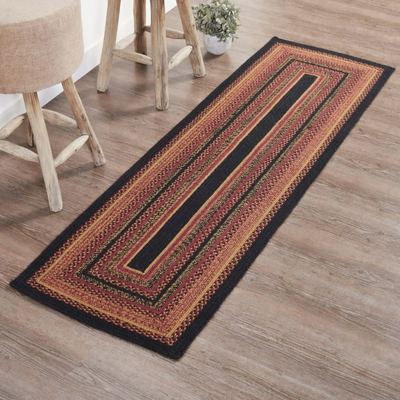 VHC Brands Heritage Farms, Braided Jute Runner Rug, Non-Skid Pad, Rectangle, Red Black Tan. 24x79