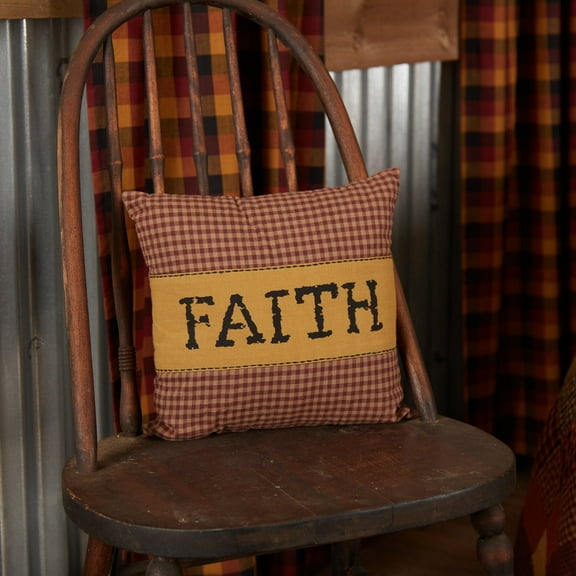 VHC Brands Heritage Farms Faith Pillow 12x12 Country Primitive Bedding Accessory, Burgundy