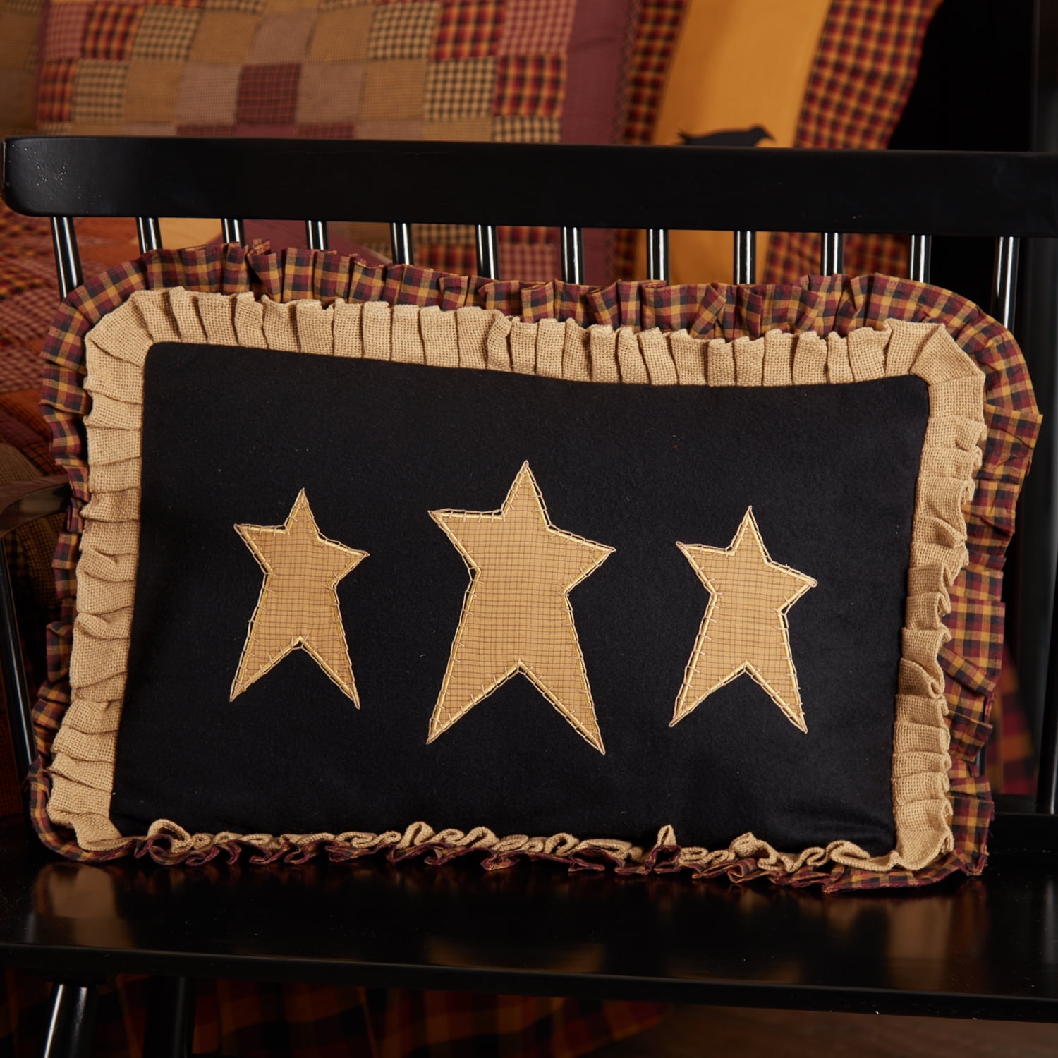 Heritage Farms Black Felt and Burlap Stars Throw Pillow