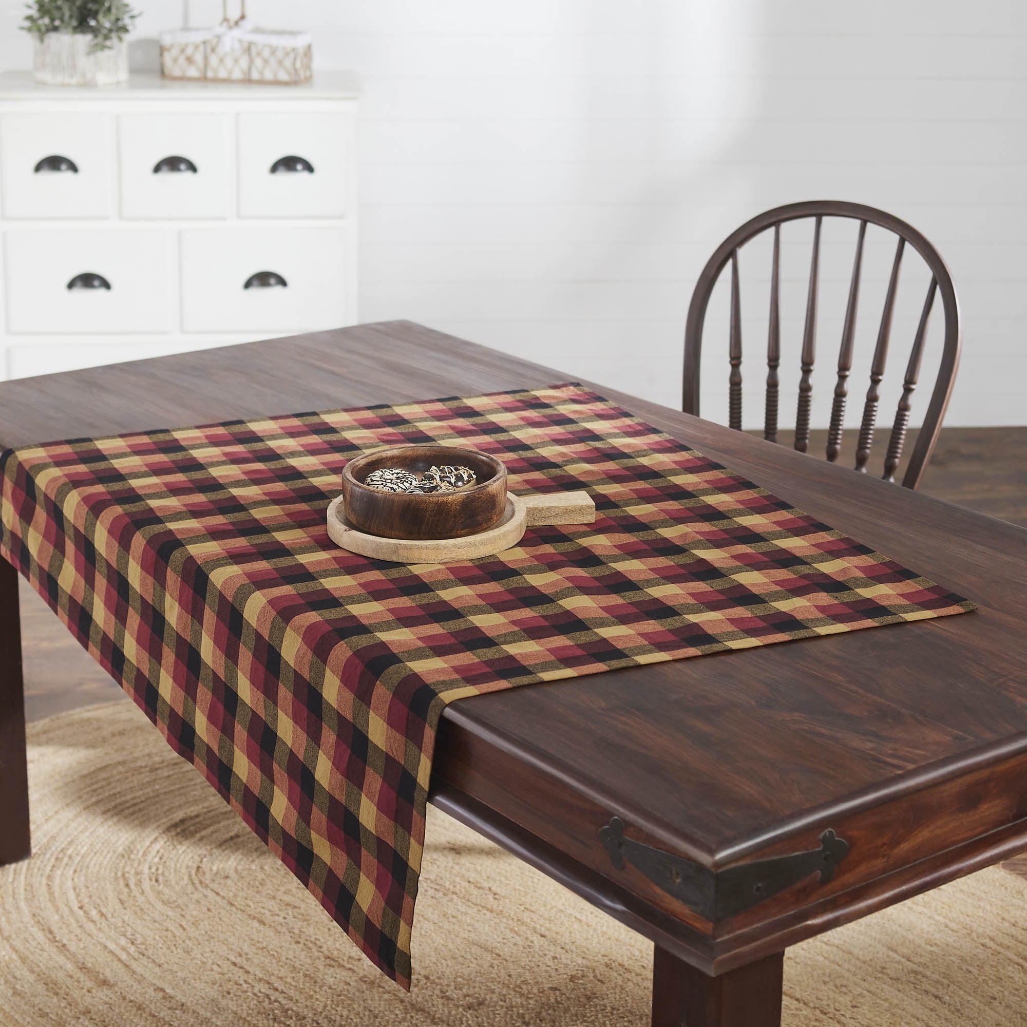 Deep Burgundy and Tan Cotton Check Square Table Topper 40x40