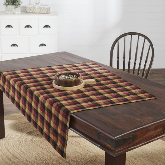 VHC Brands Heritage Farms Primitive Check Table Topper 40x40, Kitchen and Dining Room Decor, Tabletop Accessory, Cotton, Heritage Farms Collection, Square 40x40, Deep Burgundy