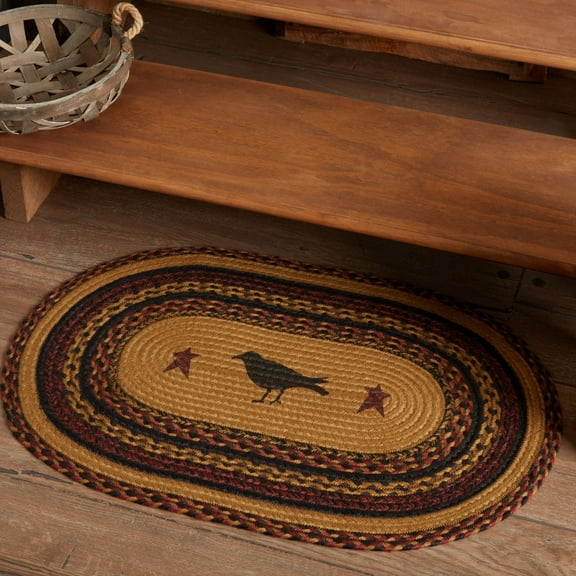 VHC Brands Heritage Farms Primitive Crow Jute Yellow Accent Rug Oval w/Floor Pad 20"x30"
