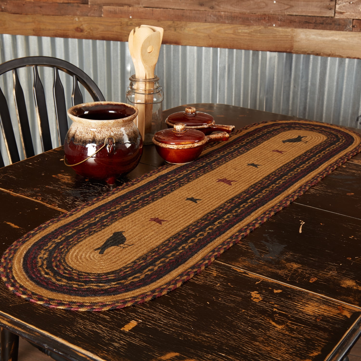 VHC Brands Heritage Farms Primitive Crow Table Runner Stenciled