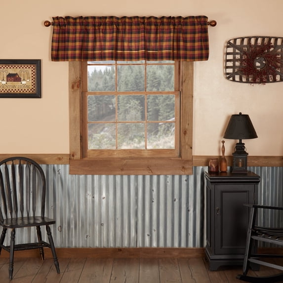 VHC Brands Heritage Farms, Primitive, Hanging Loops, Curtain, Check Valance, 16x72
