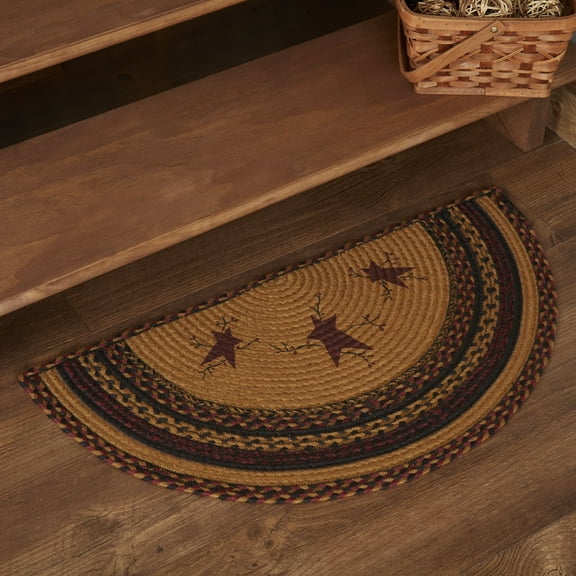 VHC Brands Heritage Farms Primitive Star and Pip Jute Yellow Rug Half Circle w/Pad 16.5"x33"