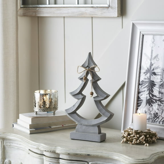 VHC Brands Jinglewood Distressed Grey Wooden Tree 13x8x2