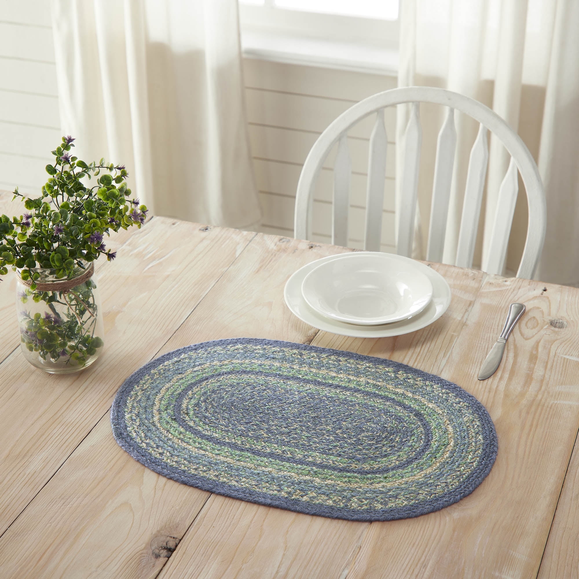 Jolie Blue and Green Jute Oval 13"x19" Placemat