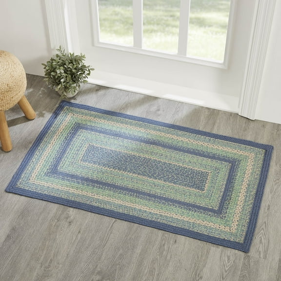 VHC Brands Jolie Farmhouse 27"x48" Accent Rug Blue Textured Jute Striped Pad Rectangle Floor Decor