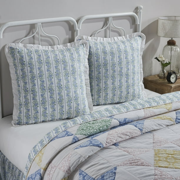 VHC Brands Jolie, Farmhouse Euro Sham, Floral, Blue & Green, 26x26
