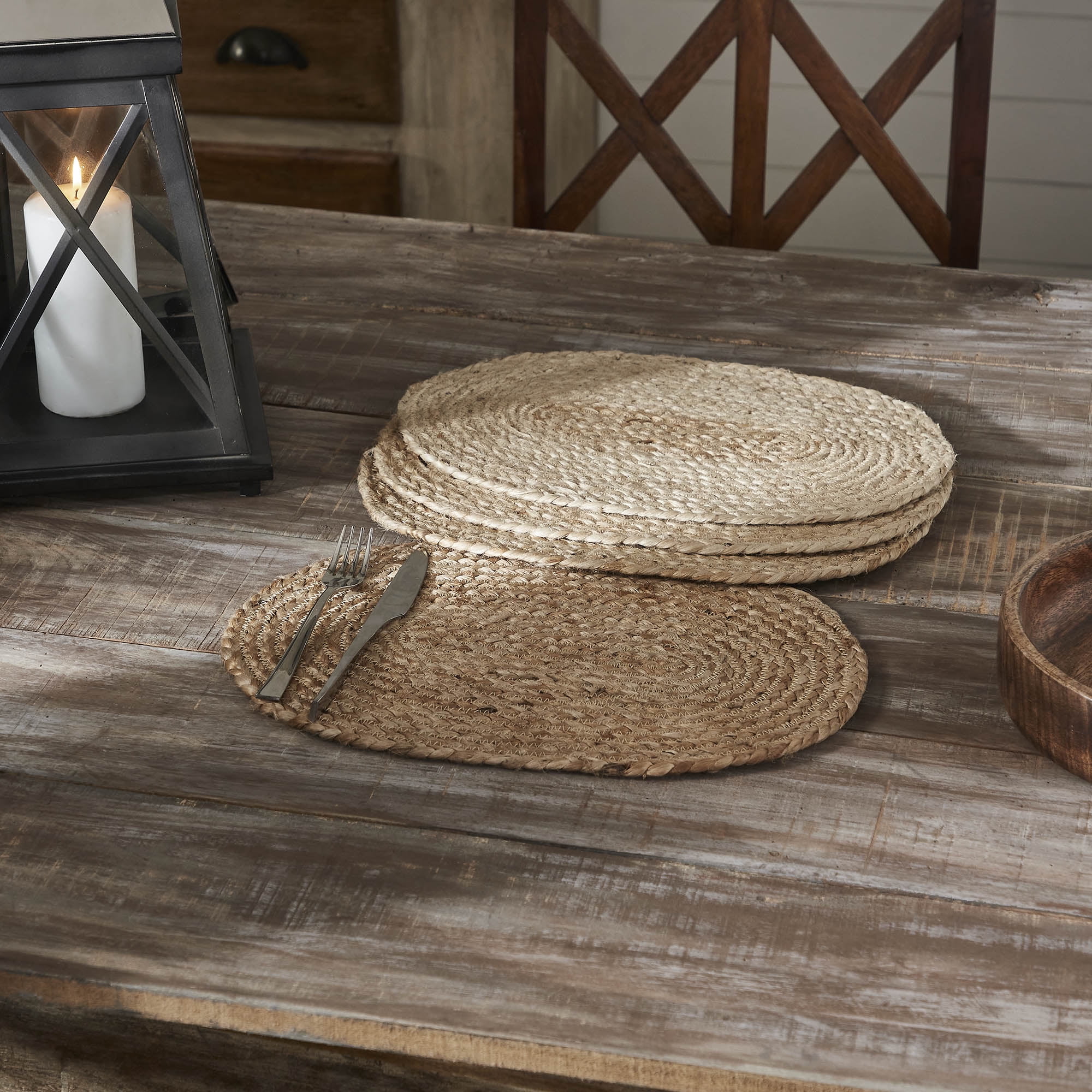 Natural Jute Oval Placemats Set of 4, 10x15 Inches