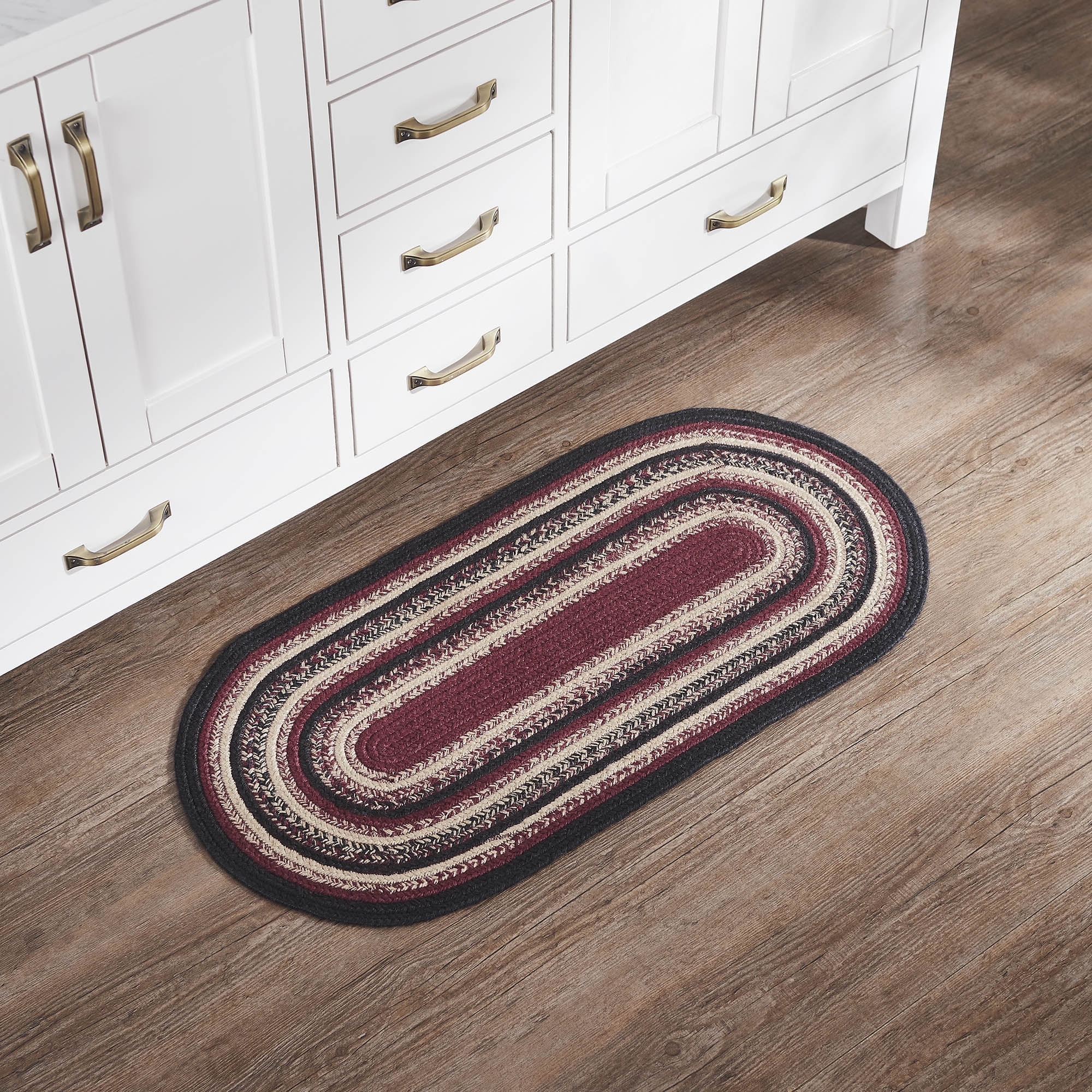 VHC Brands Jute Rug 17x36 w/Pad, Jute Area Rug, Accent Rug, Floor Decor, Braided, Connell Collection, Oval 17x36, Country Black