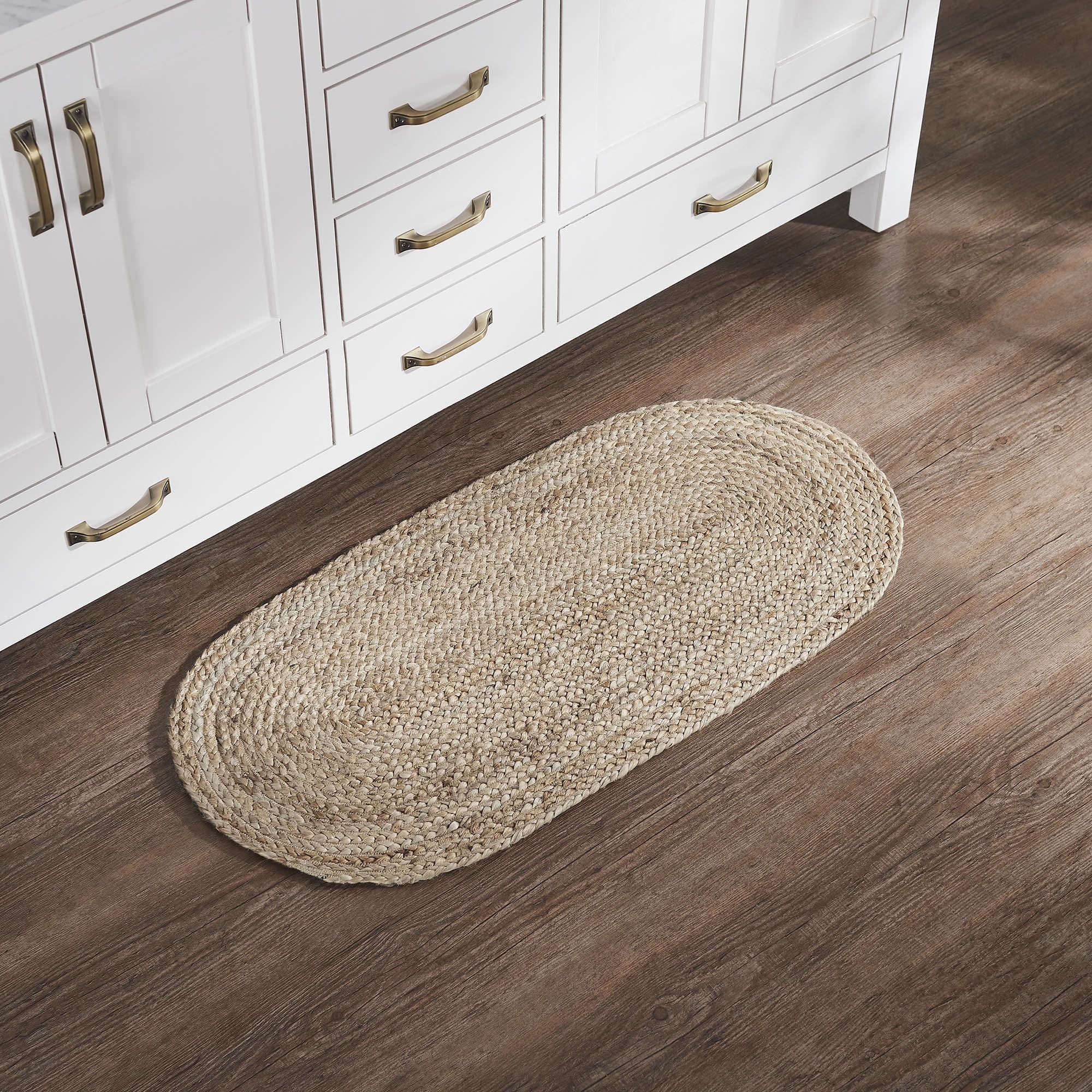 VHC Brands Jute Rug 17x36 w/Pad, Jute Area Rug, Accent Rug, Floor Decor, Braided, Natural Jute Collection, Oval 17x36, Natural