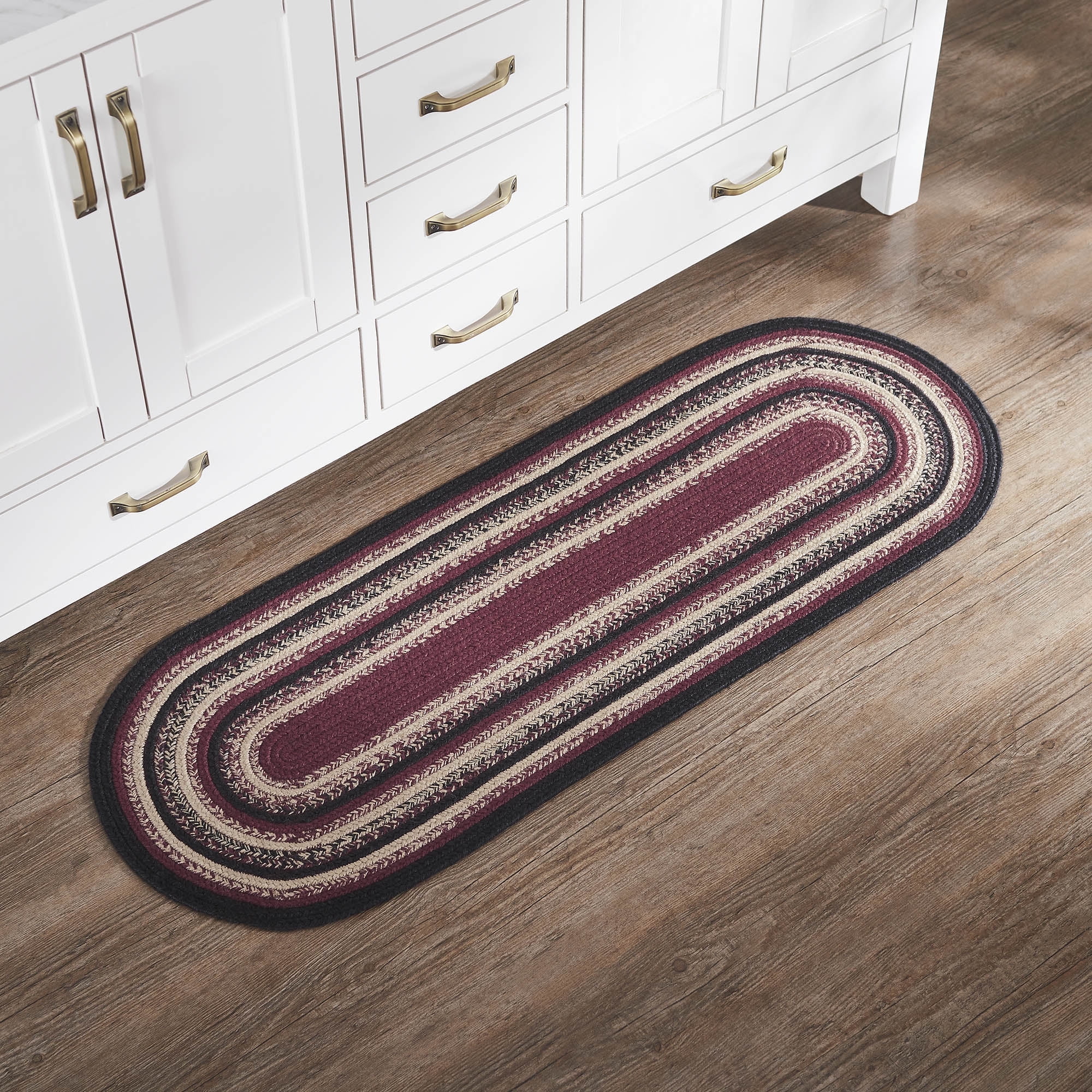 VHC Brands Jute Rug 17x48 w/Pad, Jute Area Rug, Accent Rug, Floor Decor, Braided, Connell Collection, Oval 17x48, Country Black