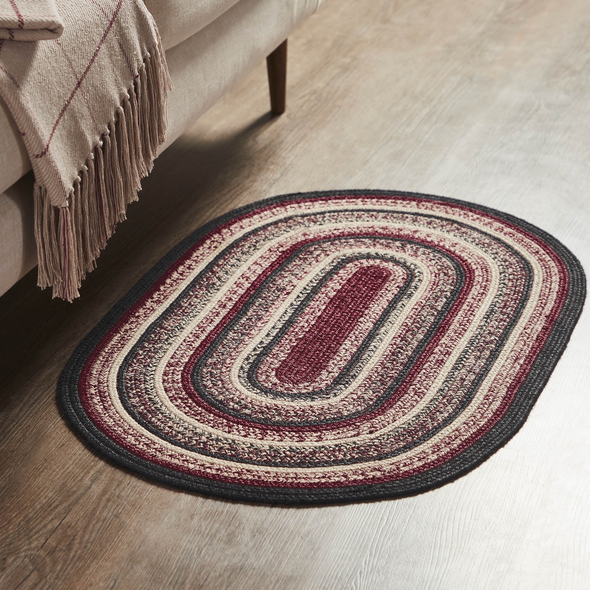 VHC Brands Jute Rug 24x36 w/Pad, Jute Area Rug, Accent Rug, Floor Decor, Braided, Connell Collection, Oval 24x36, Country Black