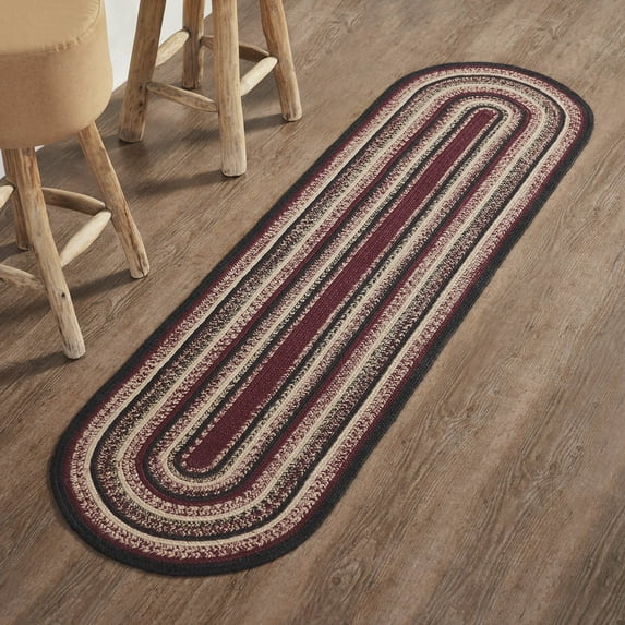VHC Brands Jute Rug/Runner 22x78 w/Pad, Jute Area Rug, Accent Rug, Floor Decor, Braided, Connell Collection, Oval 22x78, Country Black