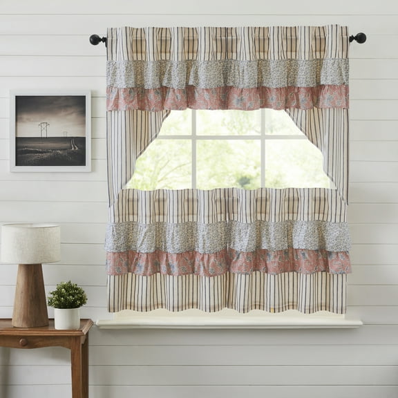 VHC Brands Kaila 4 PC Navy Ruffled Curtain Set (2 Swag 36x16 and 2 Tier 24x36)