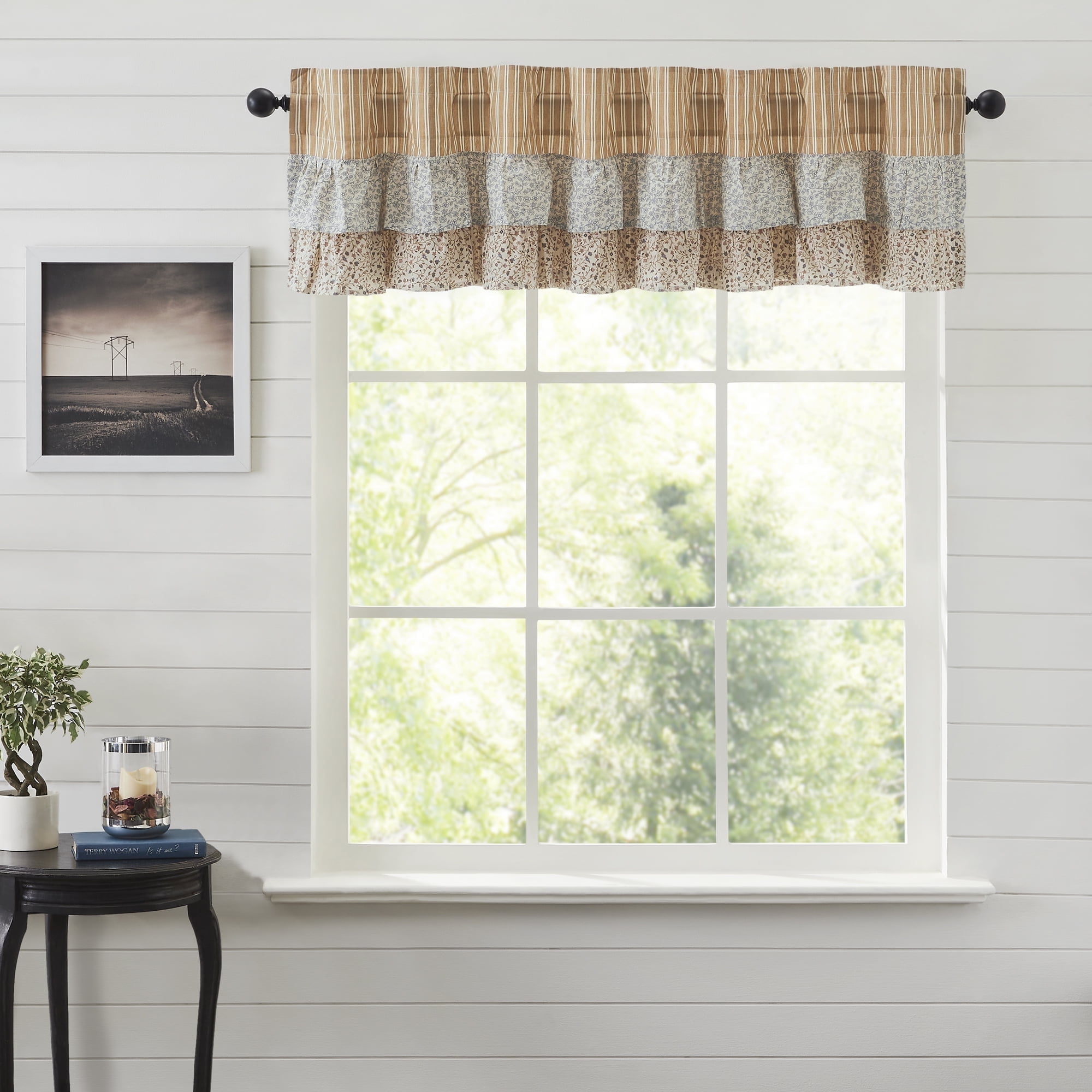 Kaila Gold and Creme Striped Ruffled Cotton Valance, 72" Width