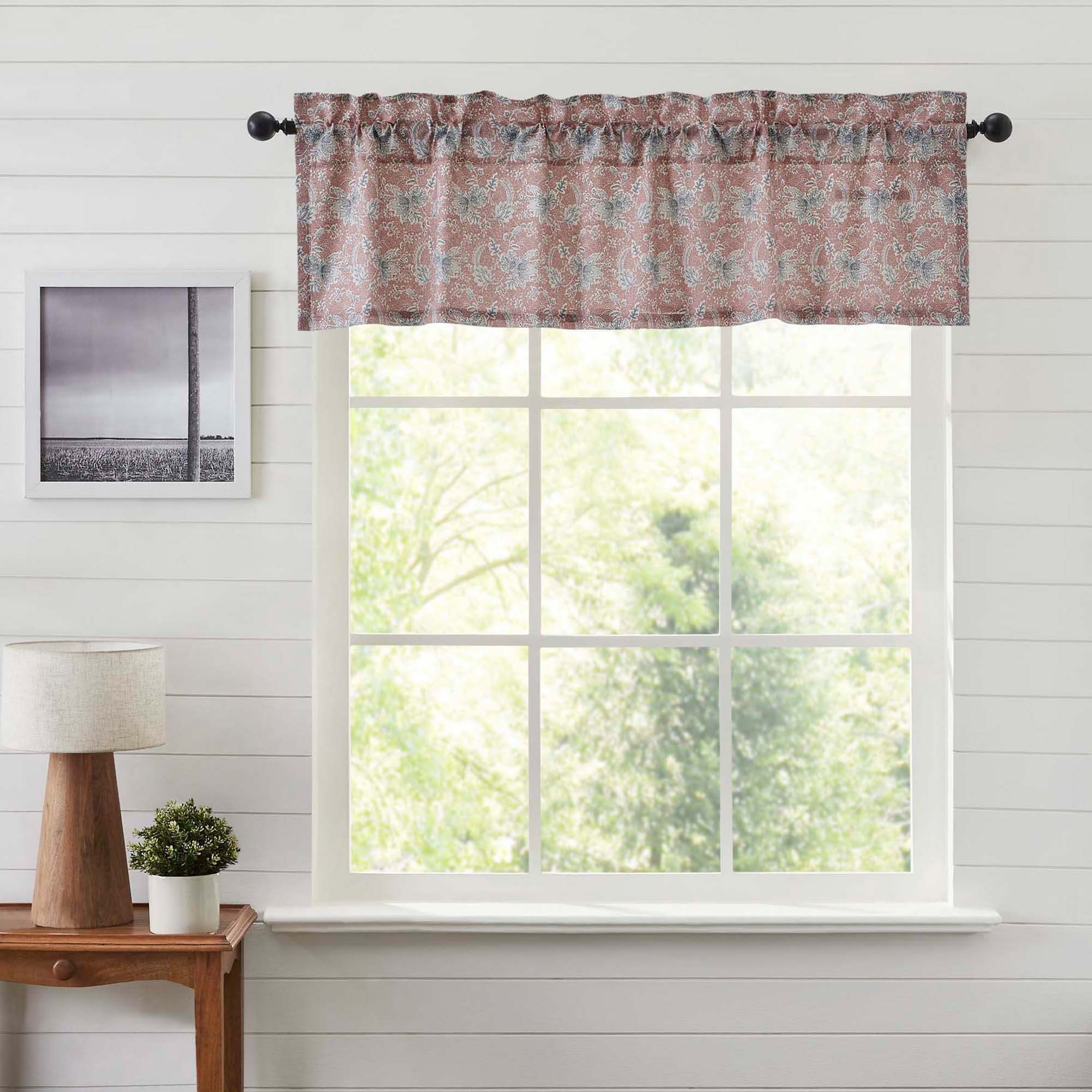 Kaila Dusty Rose and Navy Floral Cotton Valance 16x60
