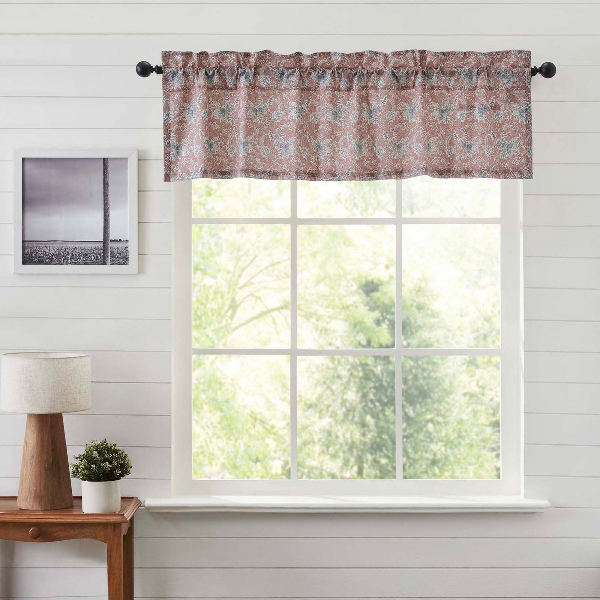 Kaila Dusty Rose and Navy Floral Cotton Valance 16x60