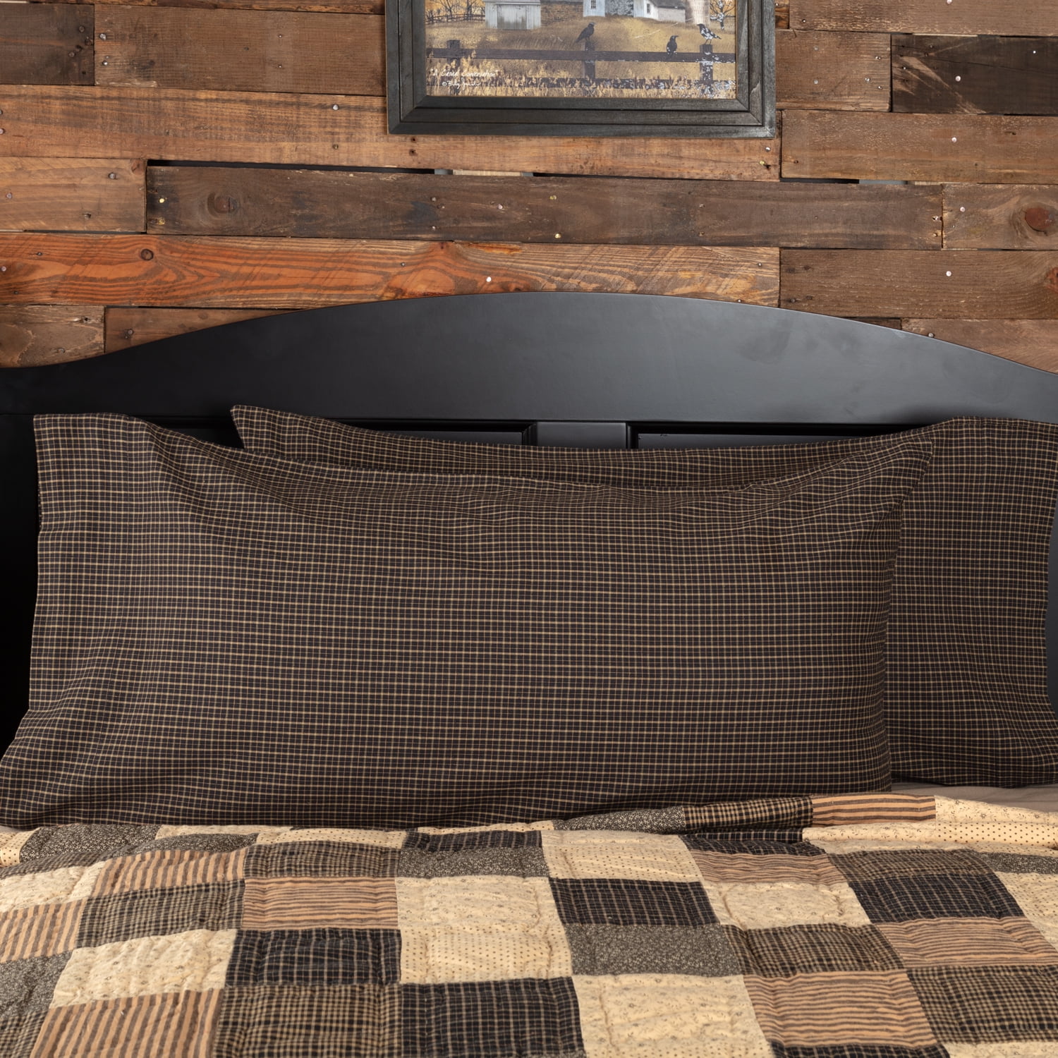 Kettle Grove Black and Tan Plaid Cotton King Pillowcase Set