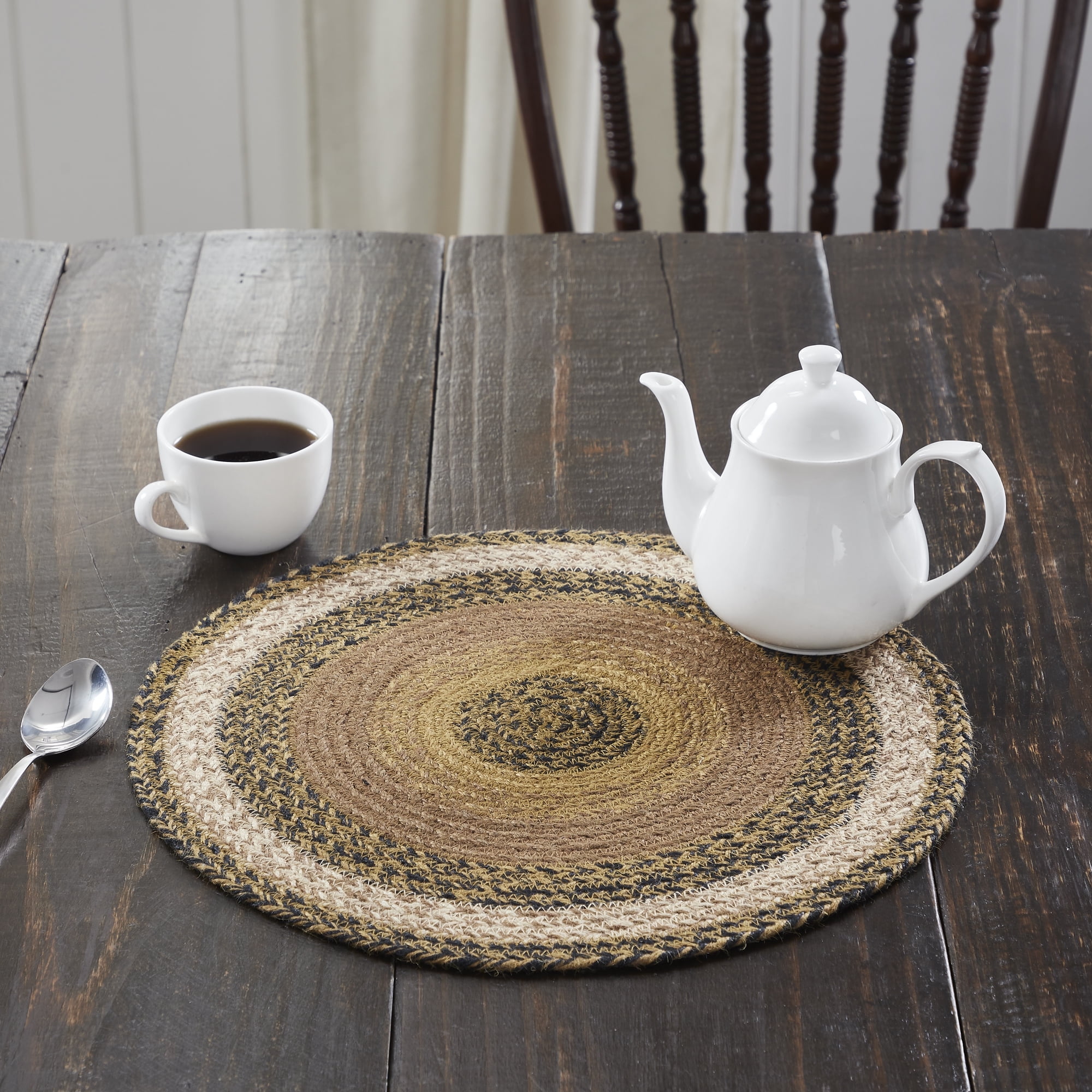 15" Round Black and Caramel Jute Trivet