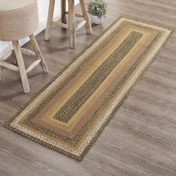 VHC Brands Kettle Grove, Braided Jute Runner Rug, Non-Skid Pad, Rectangle, Tan & Black, 24x78