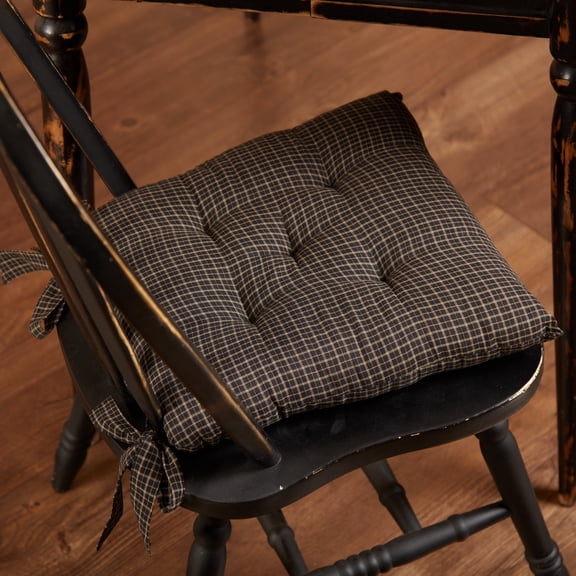 VHC Brands, Kettle Grove, Cotton, 15x15, Plaid, Chair Pad, Black, Set of 2