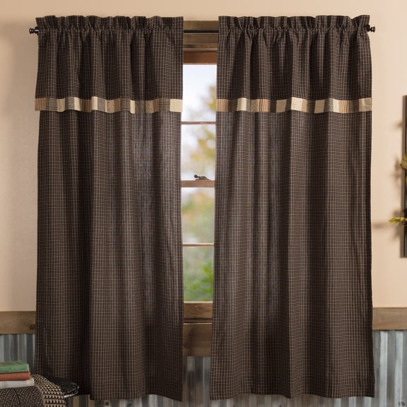 VHC Brands, Kettle Grove, Cotton, 63x36, Short Panel with Attached Valance, Block Border, Set of 2, Tan