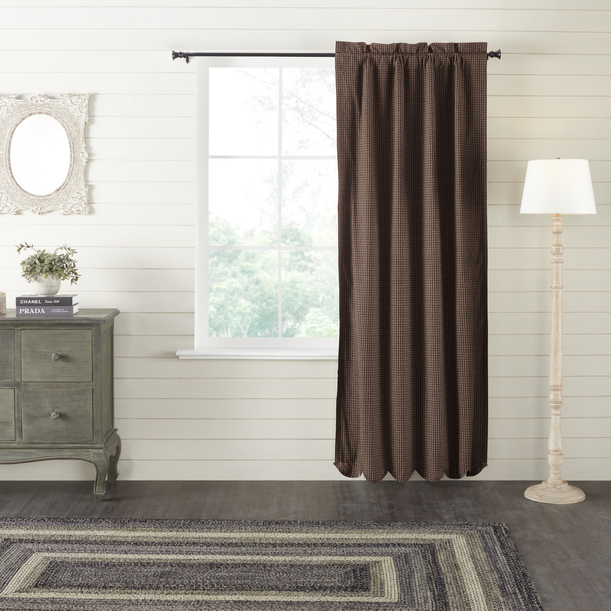 84" Black Cotton Scalloped Blackout Window Panel