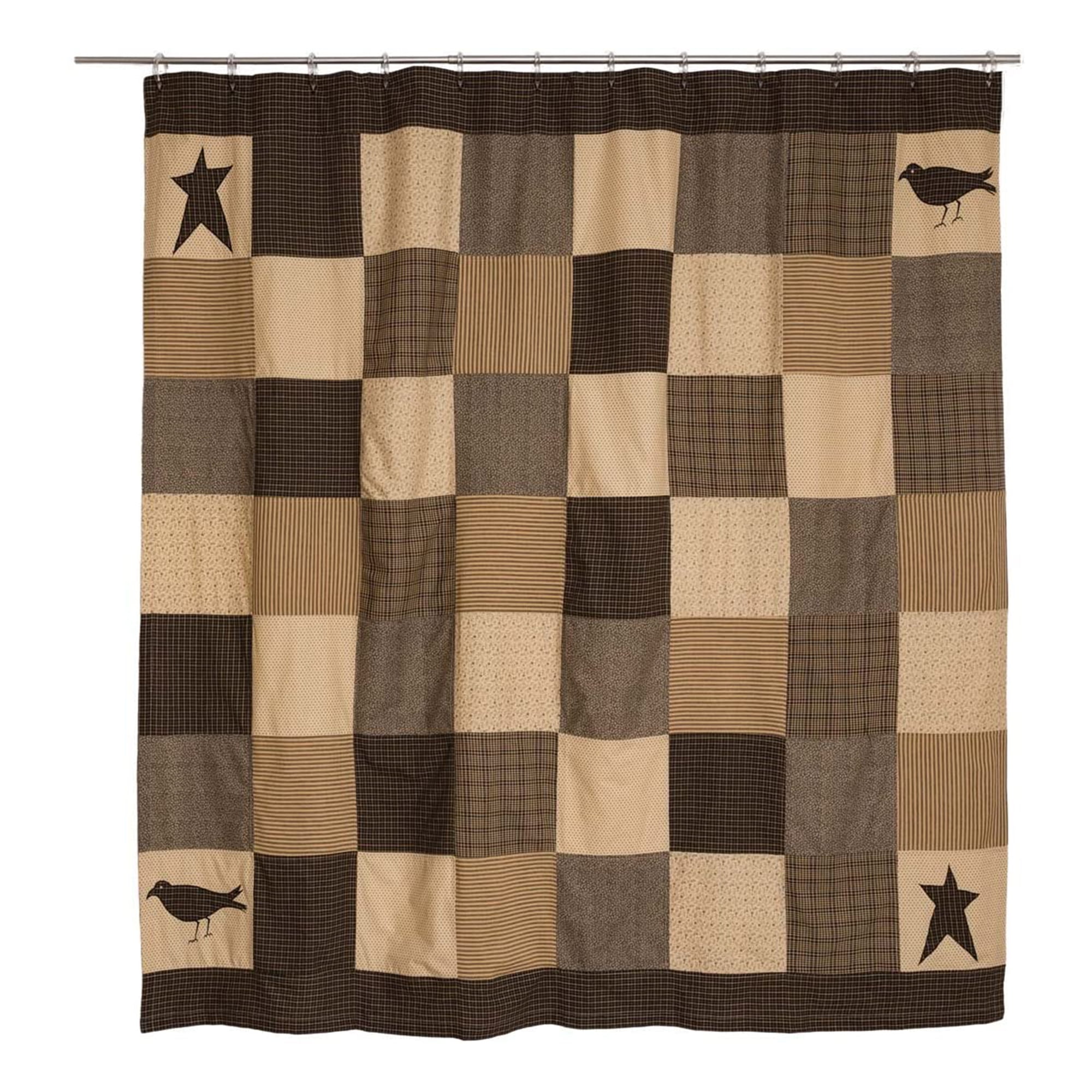 VHC Brands Kettle Grove Country Patchwork Shower Curtain, Black and Creme