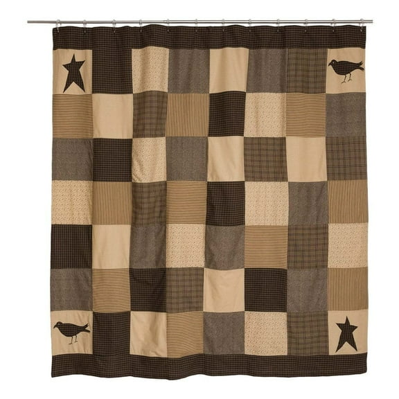 VHC Brands Kettle Grove Country Patchwork Shower Curtain, Black and Creme
