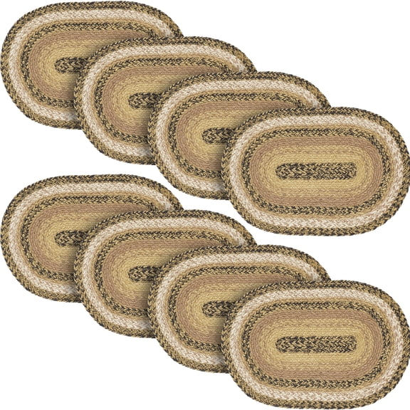 VHC Brands Kettle Grove, Dining Table Placemat, Braided Jute, Oval, Tan & Black, 10x15, 8 Pack 8 Pack