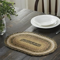 VHC Brands Kettle Grove, Dining Table Placemat, Braided Jute, Oval, Tan & Black, 10x16
