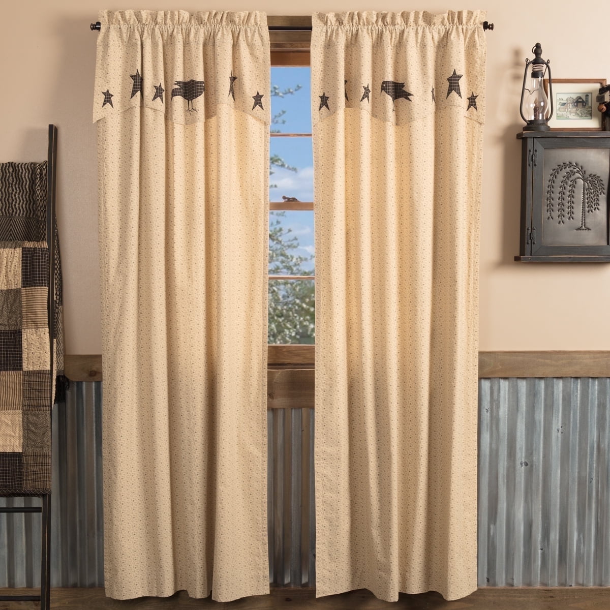 Kettle Grove 84" Black and Creme Cotton Sheer Rod Pocket Curtain Panels